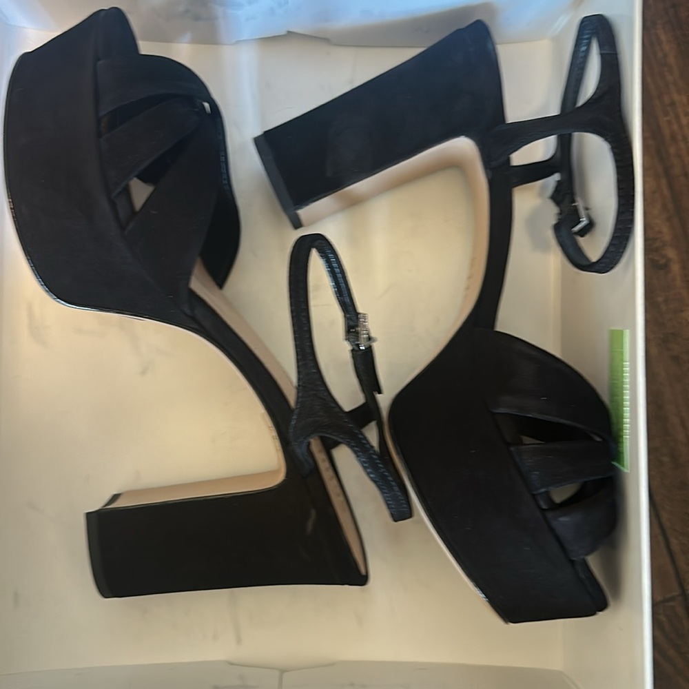 Schultz platform black suede strappy heels